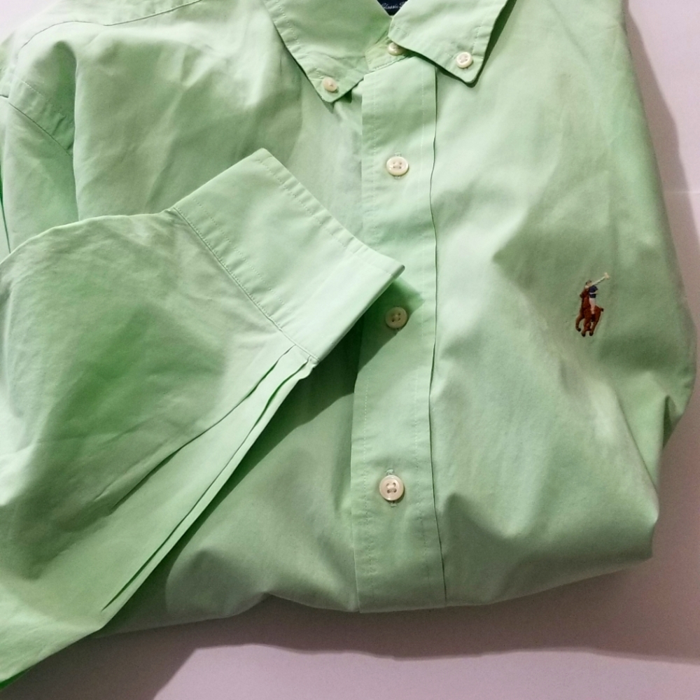 Ralph Lauren Men's Large Green Classic Fit Cotton Long Sleeve Button Down Shirt